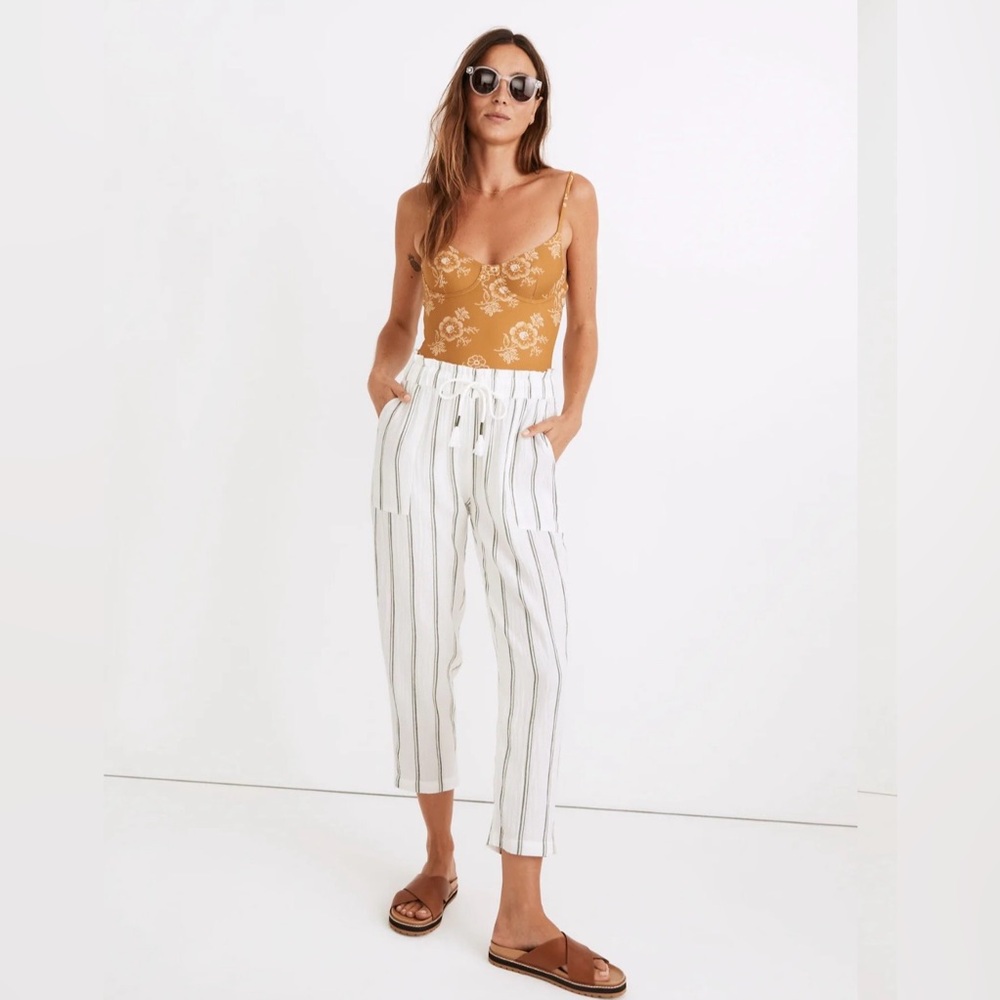 Madewell Lightspun Cotton Gauze Ivory Vertical Stripe Pull On Beach Pants Medium